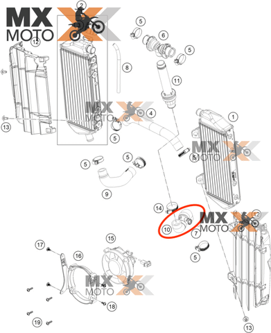 Suporte do Sensor de Temperatura Agua Radiador Original KTM 2T EXC 250/300 2024 - SX/XC 23 e 24 / HUSQVARNA 2T TE / TE Pro 250/300 2024 - TC 250 / TX 300 23 e 24 / GAS GAS 2T EC/EX 250/300 MC 250 2024 - A44035020044